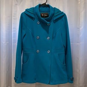 Guess Teal Hooded Double-Breasted Peacoat
